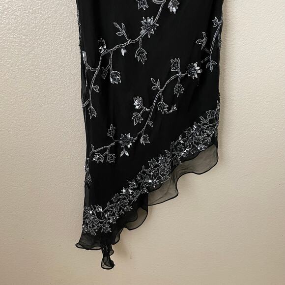 Vintage Scala Dress Womens Medium Black Asymmetric Beaded Sheer Silk Whimsigoth - Picture 6 of 13